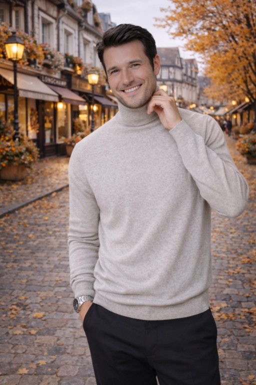 col roulé omme beige médio