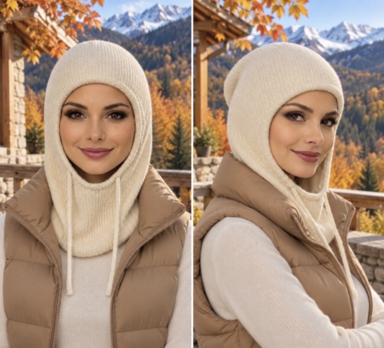 coloris écru cagoule femme écrue 100% cachemire 4 fils Mongolie