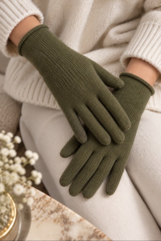 gants kaki 100% cachemire