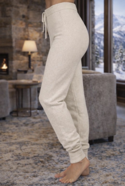 pantalon jogger femme 100% cachemire beige médio