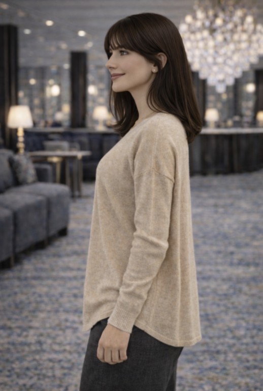 pull V oversize  100% cachemire beige chiaro