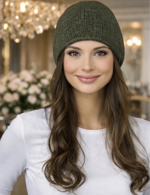 bonnet coloris kaki Bonnet classique 100% cachemire kaki