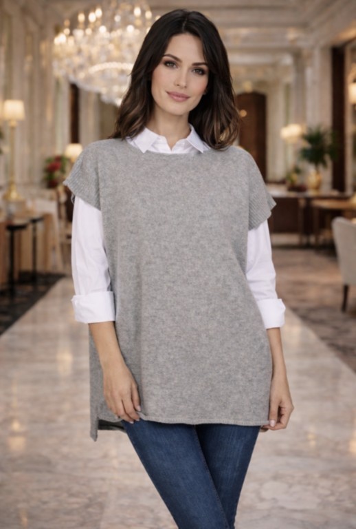 pull sans manche 100% cachemire beige médio