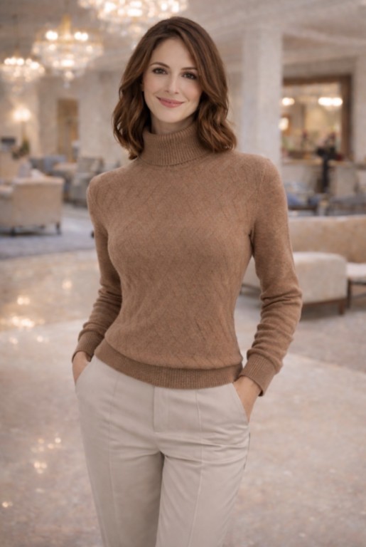 pull col roulé petite torsades 100% cachemire 