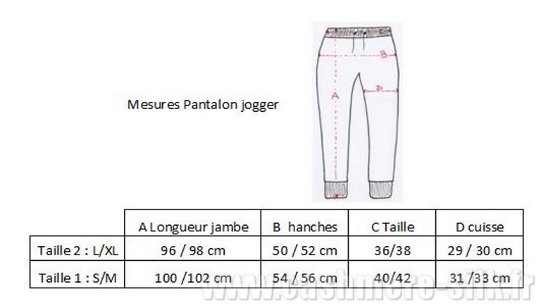 guide taille pantalon jogger