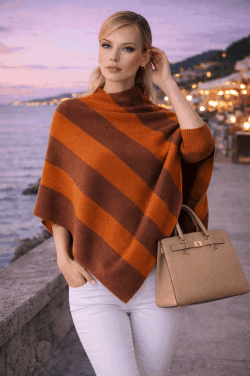 poncho rayé cachemire