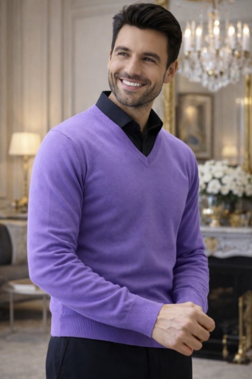 pull V homme violet 90