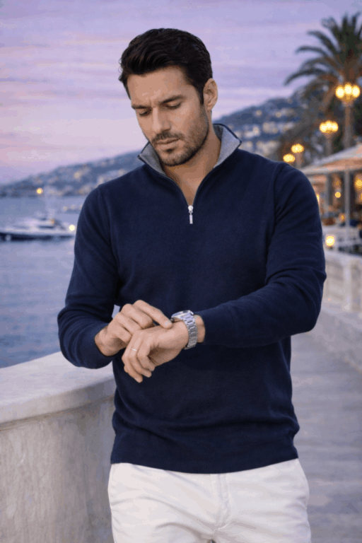 pull homme col camionneur marine