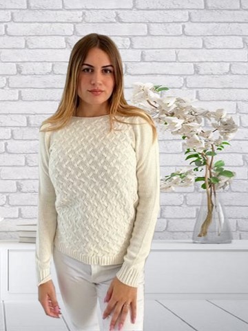 Pull col bateau torsade beige médio