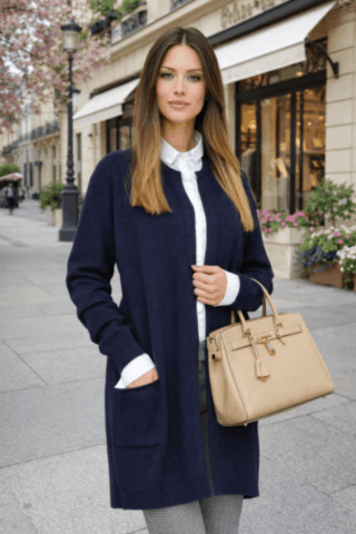 Gilet maxi ANna col rond marine