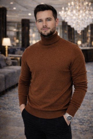 col roulé homme marron 100% cachemire