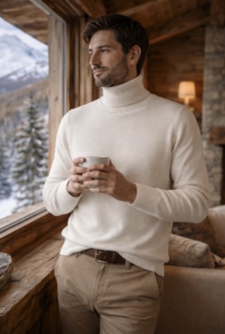 col roulé homme 4 fils 100% cachemire beige médio