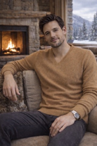 pull 4 fils col V homme 100% cachemire  gris