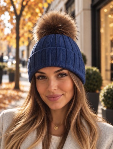 bonnet pompon fourrure cachemire mélangé