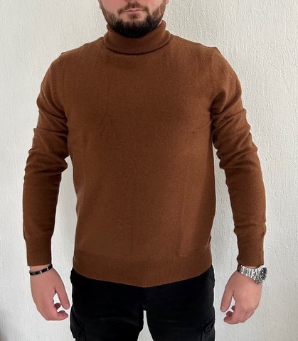 col roulé homme marron 100% cachemire