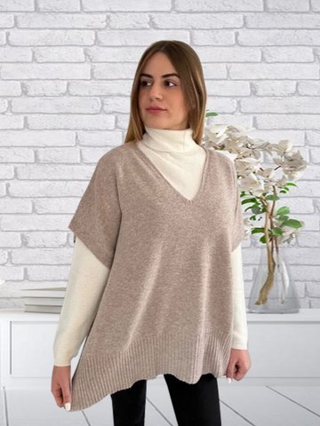 pull poncho cachemire beige médio