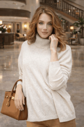 Pull col roulé Exagono fuschia