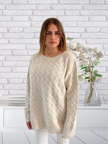 pull torsade cachemire col rond femme