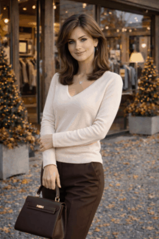 pull cachemire grand V femme