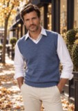 coloris bleu jeans Pull V homme sans manche col V
